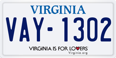 VA license plate VAY1302