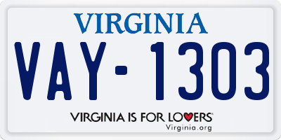 VA license plate VAY1303