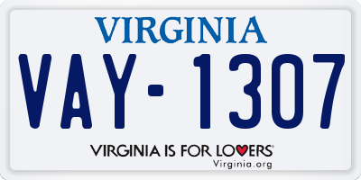 VA license plate VAY1307