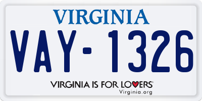 VA license plate VAY1326