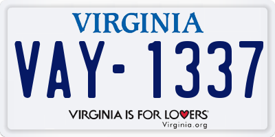 VA license plate VAY1337
