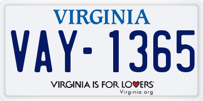 VA license plate VAY1365