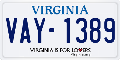 VA license plate VAY1389