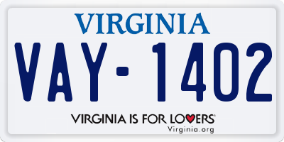 VA license plate VAY1402