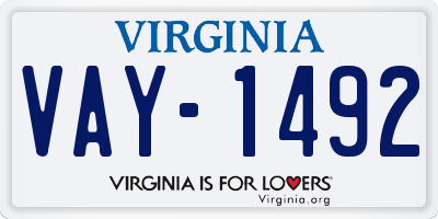 VA license plate VAY1492