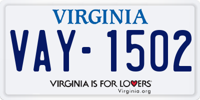 VA license plate VAY1502