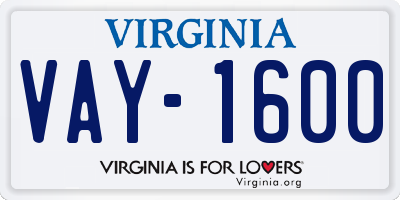 VA license plate VAY1600