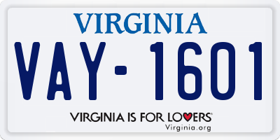 VA license plate VAY1601