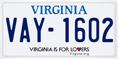 VA license plate VAY1602