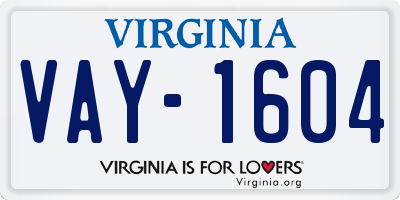 VA license plate VAY1604