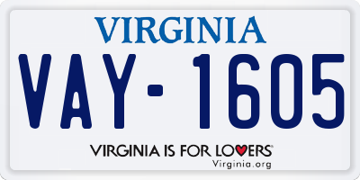 VA license plate VAY1605