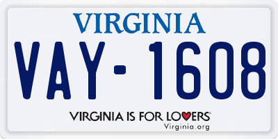 VA license plate VAY1608