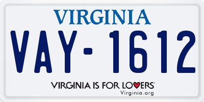 VA license plate VAY1612