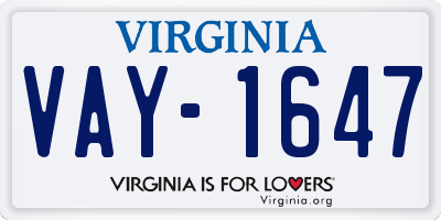 VA license plate VAY1647