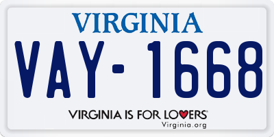 VA license plate VAY1668