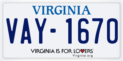 VA license plate VAY1670