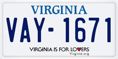 VA license plate VAY1671