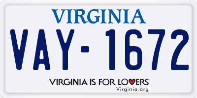 VA license plate VAY1672