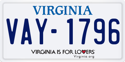 VA license plate VAY1796