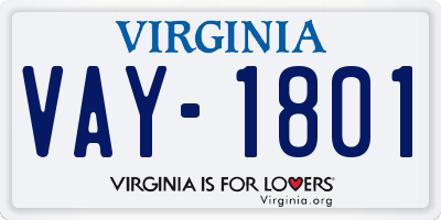 VA license plate VAY1801