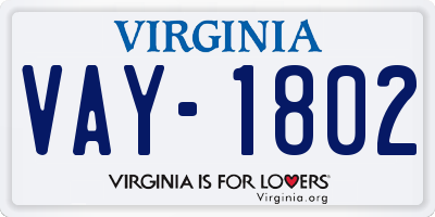 VA license plate VAY1802