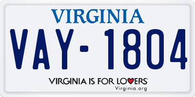VA license plate VAY1804
