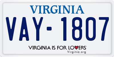 VA license plate VAY1807