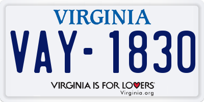 VA license plate VAY1830