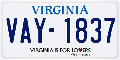 VA license plate VAY1837