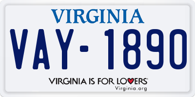 VA license plate VAY1890