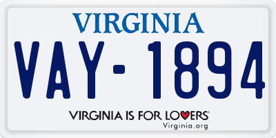 VA license plate VAY1894