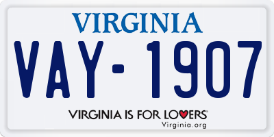 VA license plate VAY1907