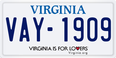 VA license plate VAY1909
