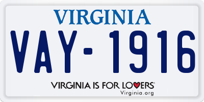 VA license plate VAY1916