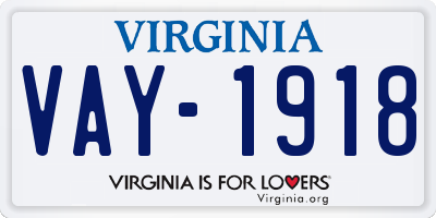 VA license plate VAY1918