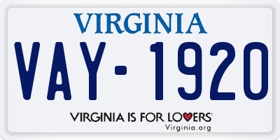 VA license plate VAY1920