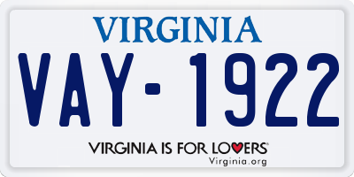 VA license plate VAY1922