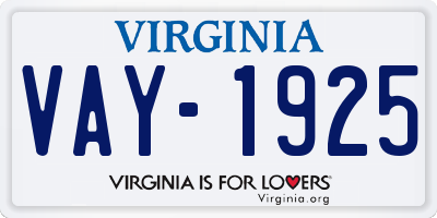 VA license plate VAY1925