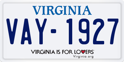 VA license plate VAY1927