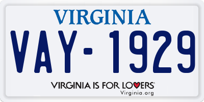 VA license plate VAY1929