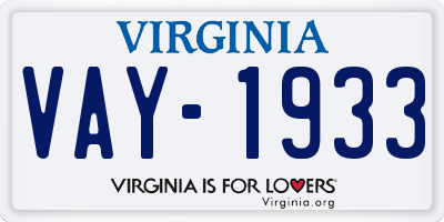 VA license plate VAY1933