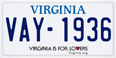 VA license plate VAY1936