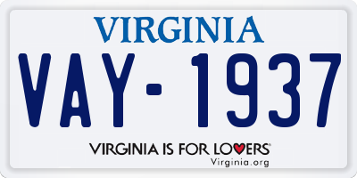 VA license plate VAY1937