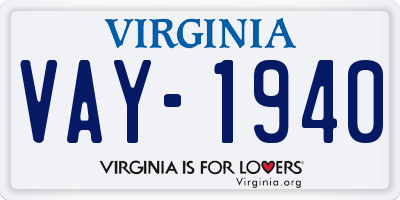 VA license plate VAY1940
