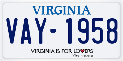 VA license plate VAY1958