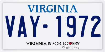 VA license plate VAY1972