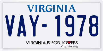 VA license plate VAY1978