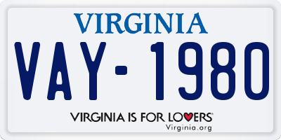 VA license plate VAY1980