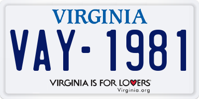 VA license plate VAY1981