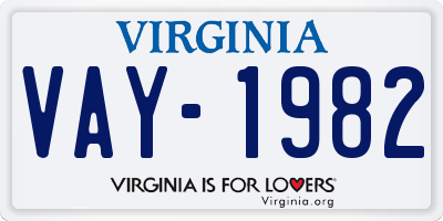 VA license plate VAY1982